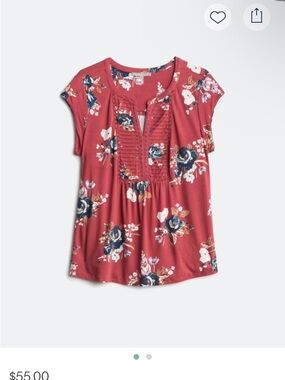 Daniel Rainn Burgundy Floral Pintuck V-Neck Top